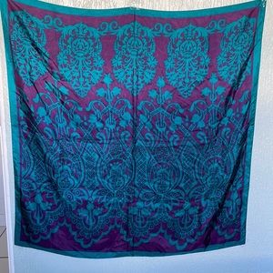 Vintage Nicole Miller Studio Scarf 1980s Fashion Purple and turquoise Design